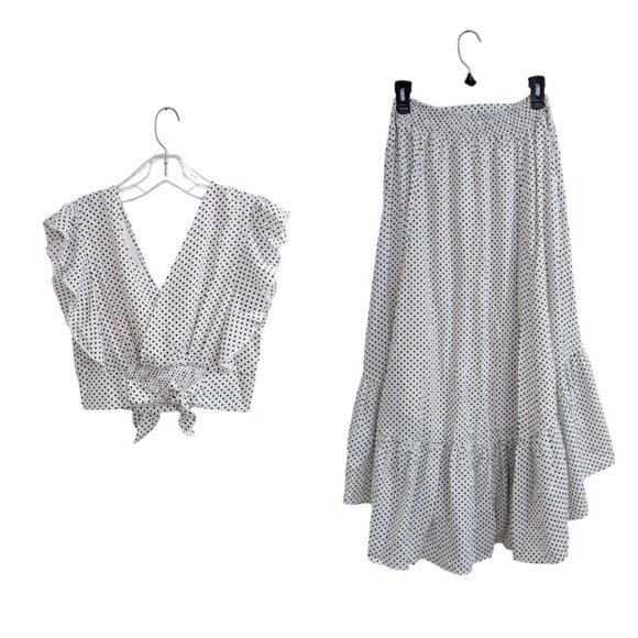 UMGEE Nwt Flowy Ruffle Polka Dot Skirt Set M White Black Full Skirt Western - Picture 2 of 12